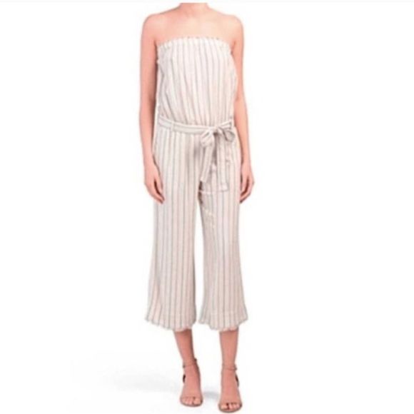 Anthropologie Cloth & Stone Strapless Linen Blend Jumpsuit Sz L - Picture 1 of 8